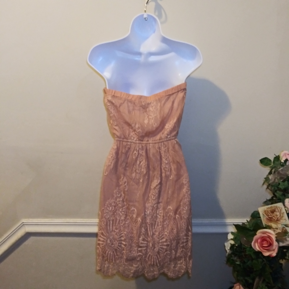 Forever 21 Boho Festival Style Strapless Mauve Lace Mini Dress - Picture 5 of 10